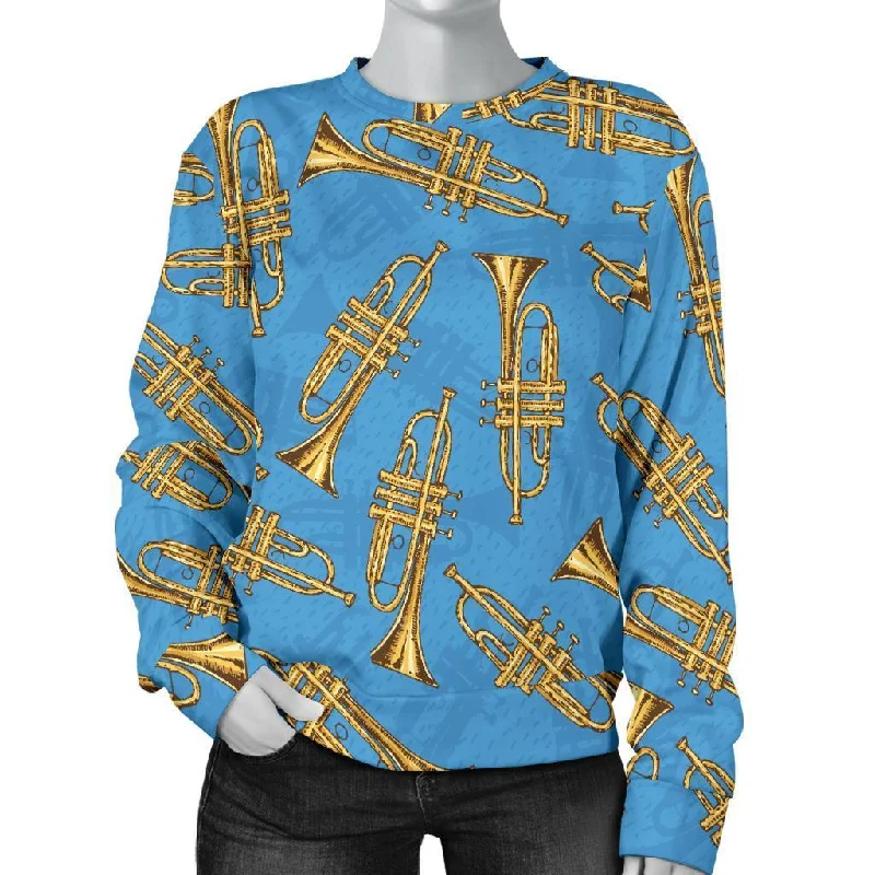 Print Pattern Trumpet Women's Sweatshirt Hoodie with Rolled Sleeves Casual Relaxed