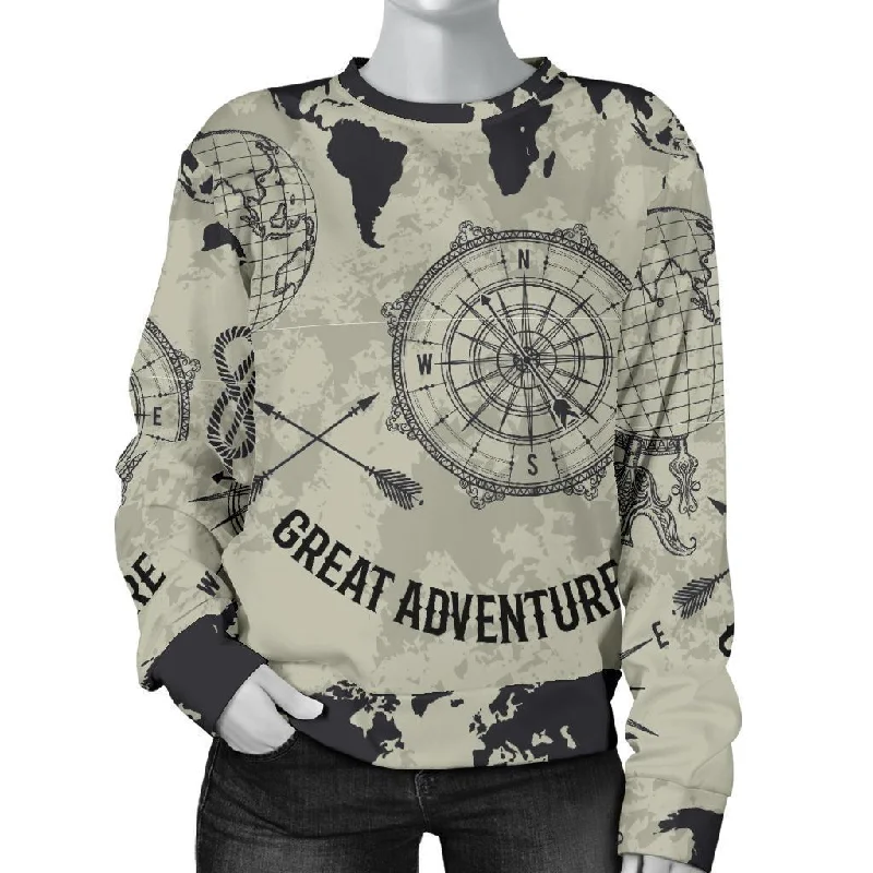 Print Pattern World Map Women's Sweatshirt Hoodie with Crew Neck Simple Timeless