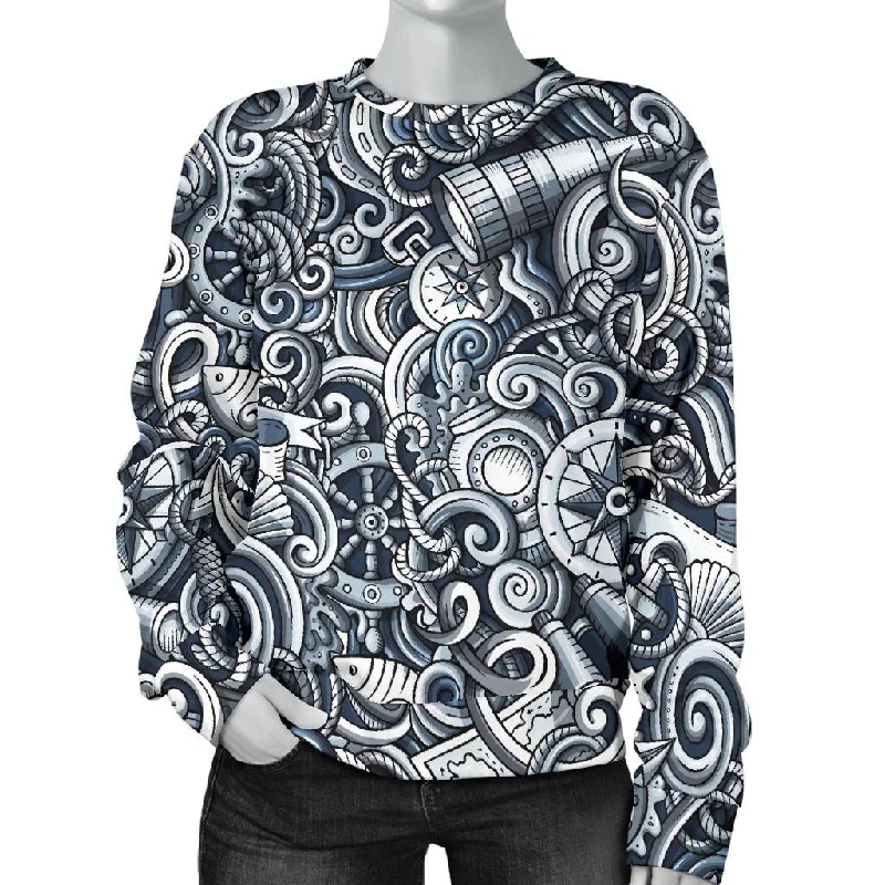 Psychedelic Compass Pattern Print Women's Sweatshirt Hoodie with Turtle Neck Cozy Winter