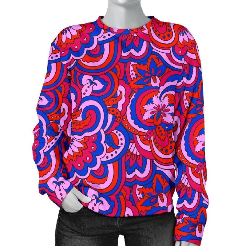 Psychedelic Print Pattern Women's Sweatshirt Hoodie with Zipper Placket Modern Functional