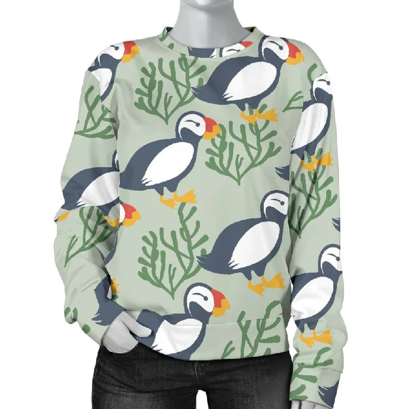 Puffin Cute Pattern Print Women's Sweatshirt Hoodie with Raglan Sleeves Sporty Comfortable