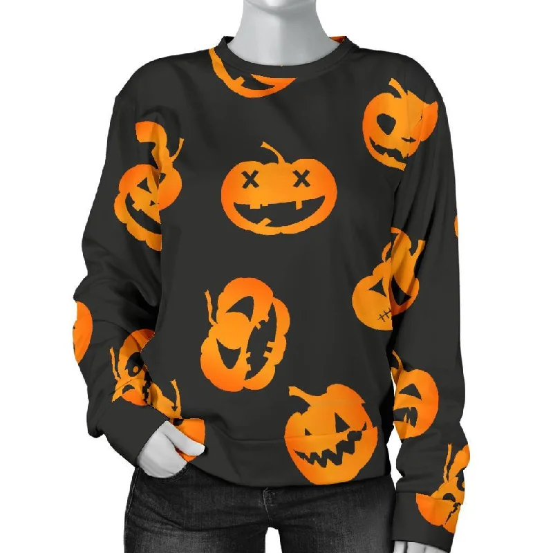 Pumpkin Halloween Pattern Print Women's Sweatshirt Hoodie with Longline Fit Extended Stylish