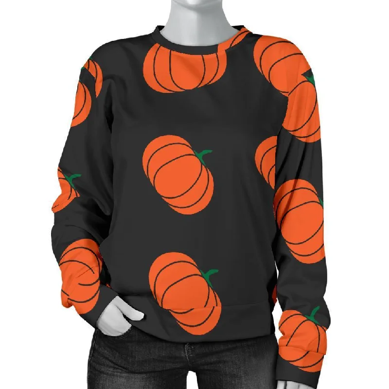 Pumpkin Print Pattern Women's Sweatshirt Hoodie with Drawcord Adjustable Secure