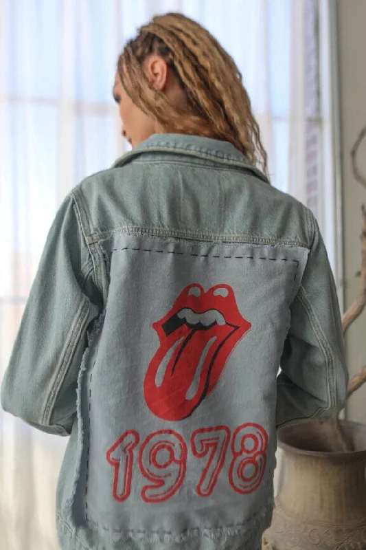 Rolling Stones 1978 Hand Stitched Denim Jacket Ribbed Jacket Pleated Jacket Ruffled Jacket