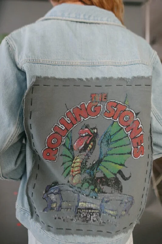 Rolling Stones Dragon Stadium Hand Stitched Denim Jacket Satin Jacket Silk Jacket Chiffon Jacket