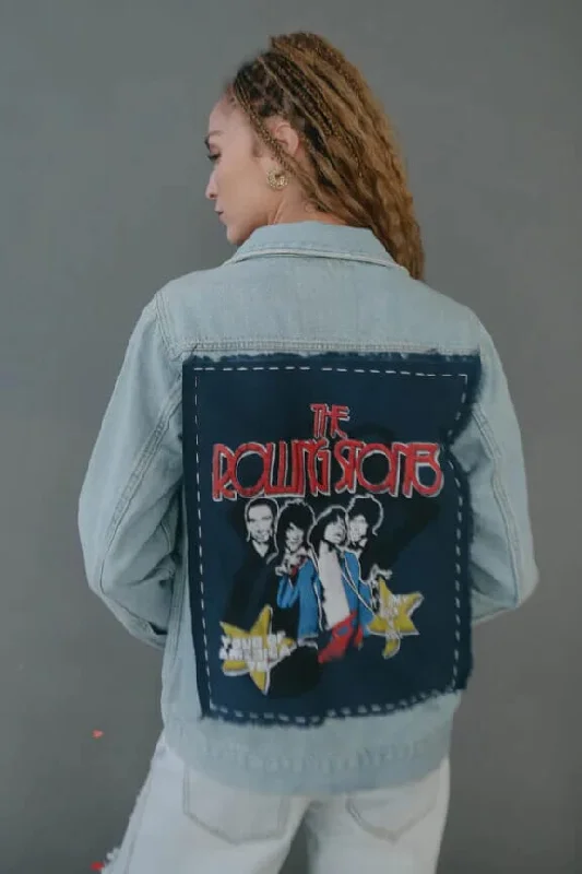 Rolling Stones Hand Stitched Denim Jacket Chenille Jacket Brocade Jacket Lace Jacket