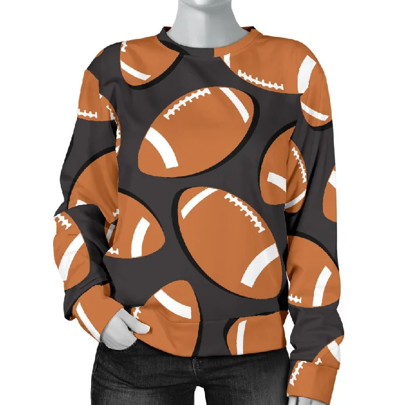Rugby Ball American Football Print Pattern Women's Sweatshirt Hoodie with Drawstring Waist Adjustable Fitted