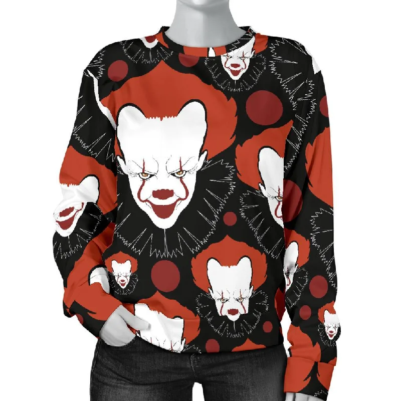 Scary Clown Pattern Print Women's Sweatshirt Hoodie with Magnetic Closure Innovative Modern
