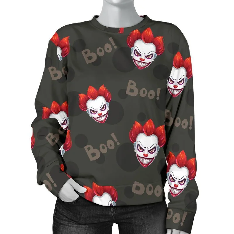 Scary Clown Print Pattern Women's Sweatshirt Hoodie with Full-Zip Functional Layering