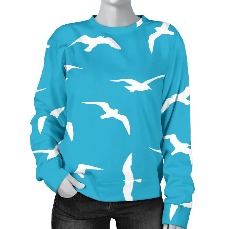 Seagull Pattern Print Women's Sweatshirt Hoodie with Half-Zip Sporty Casual