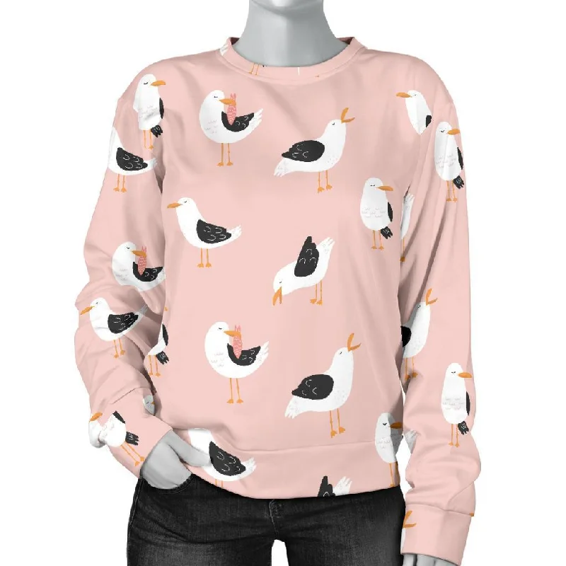 Seagull Pink Pattern Print Women's Sweatshirt Hoodie with Hidden Zipper Minimalist Clean