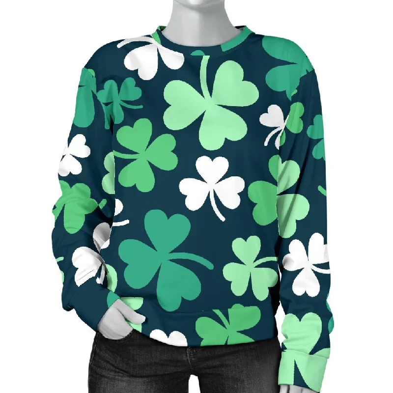 Shamrock Pattern Print Women's Sweatshirt Hoodie with Elastic Cuffs Stretchable Comfortable