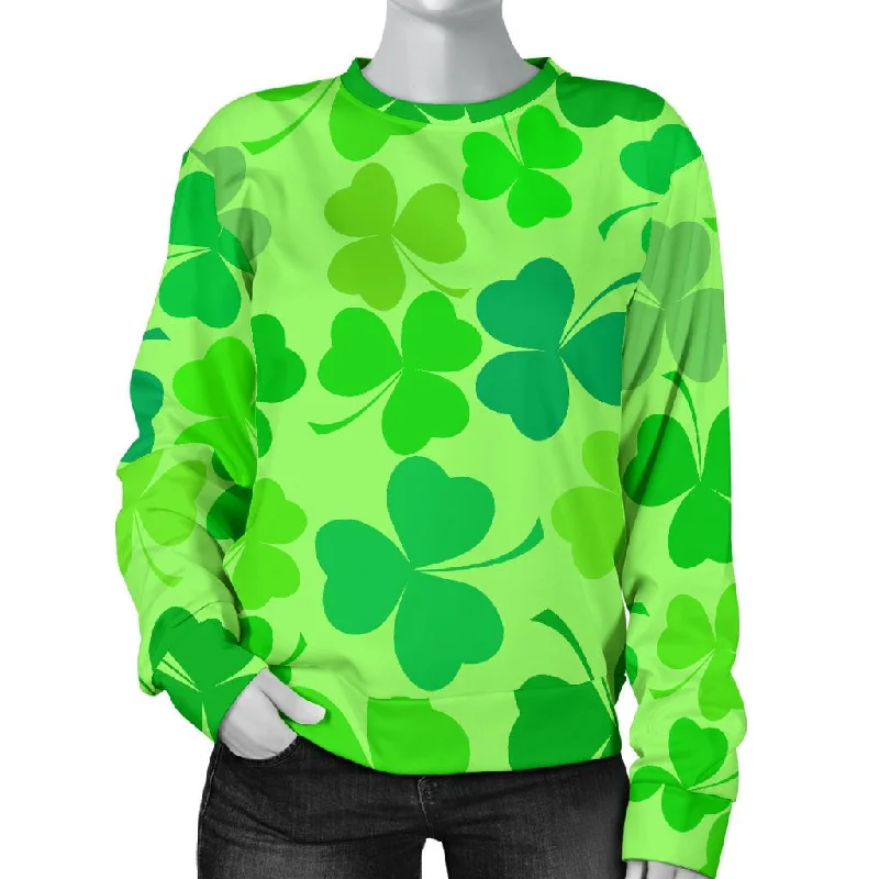 Shamrock St Patrick's Day Pattern Print Women's Sweatshirt Hoodie with Bell Sleeves Flared Feminine