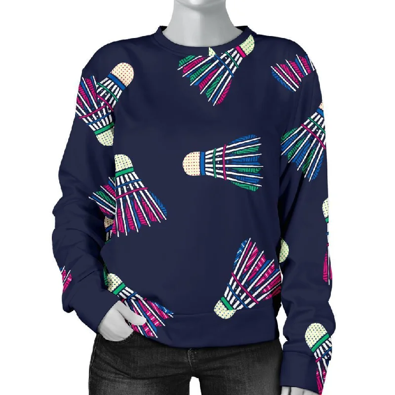 Shuttlecock Badminton Pattern Print Women's Sweatshirt Hoodie with Set-In Sleeves Structured Classic