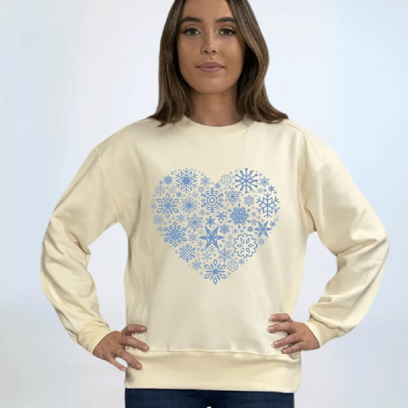 Snowflake Heart Cotton Fleece Sweatshirt Made in USA Hoodie with Toggle Buttons Decorative Unique Snowflake Heart Cotton Fleece Sweatshirt Made in USA Hoodie with Toggle Buttons Decorative Unique