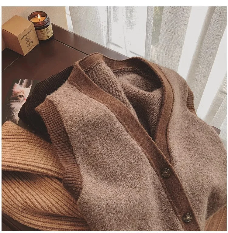 sweater vest new style women's outer knitted vest sleeveless v-neck vest jacket   S4989 V-Neck Jacket Boat Neck Jacket Square Neck Jacket