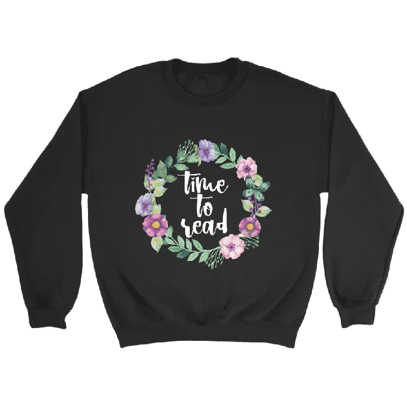 "Time to read" Sweatshirt Hoodie with Hem Ribbing Snug Secure