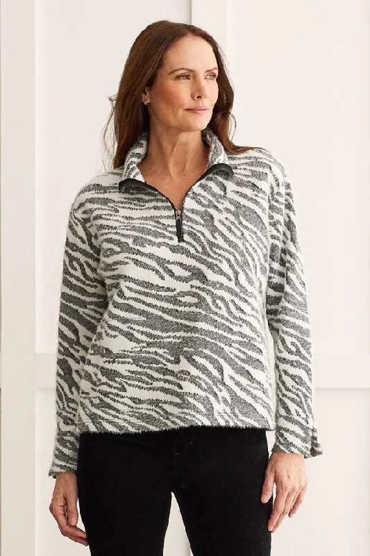 Tribal Quarter-Zip Zebra Jacquard Jacket Welt Pockets Slit Pockets Flap Pockets