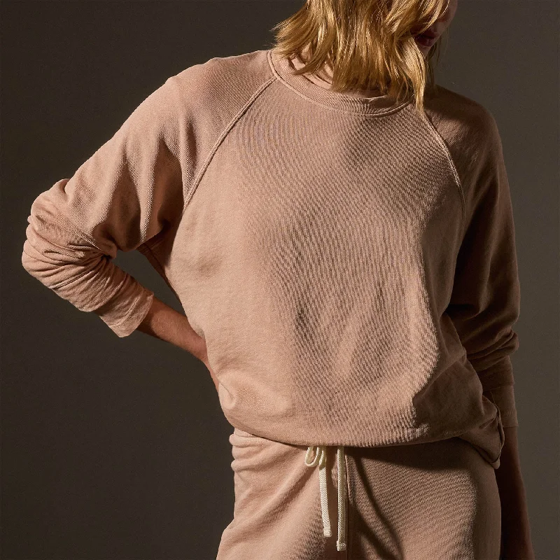Vintage French Terry Relaxed Sweatshirt - Rose Nude Pigment Hoodie with Pattern Geometric Abstract