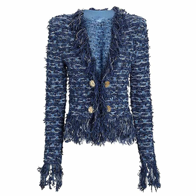 Women Tweed Jacket With Fringe And Gold-tone Double-breasted Cardigan Jacket Chenille Jacket Brocade Jacket Lace Jacket