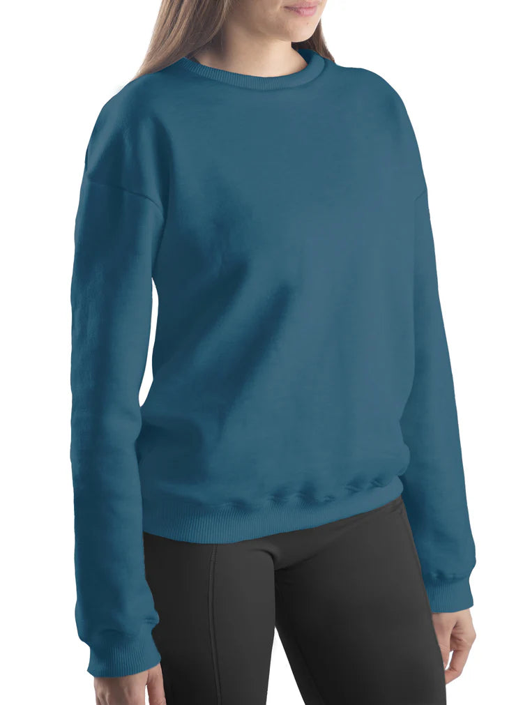 Women's Mid-Weight Fleece Crew Sweatshirt Hoodie with Contrast Stitching Detailed Premium