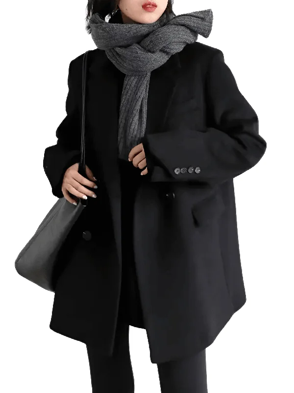 Women's Wool Blend Coat Mid-Long Woolen Jacket Thick Warm Women's Overcoat Office Lady Tiered Jacket Buttoned Jacket Zippered Jacket