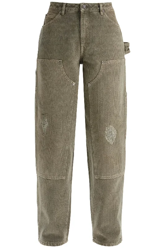 Marley Painter Jeans In Pinstrip  - Khaki Trendy Patchwork Denim Jeans
