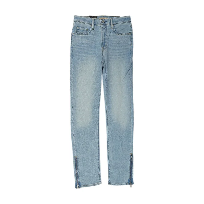 724 Blue Solid High Rise Straight Leg Jeans Cozy Relaxed Fit Jeans