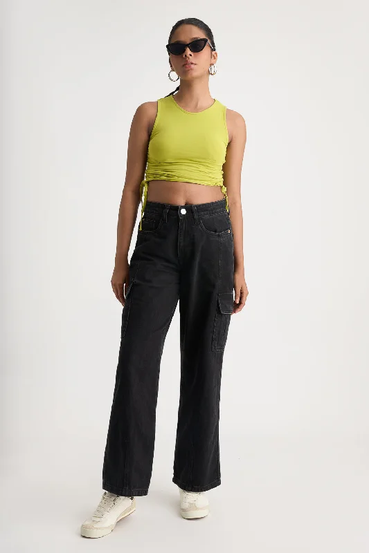 Black Urban Cargo Jeans Fashionable Mom Jeans