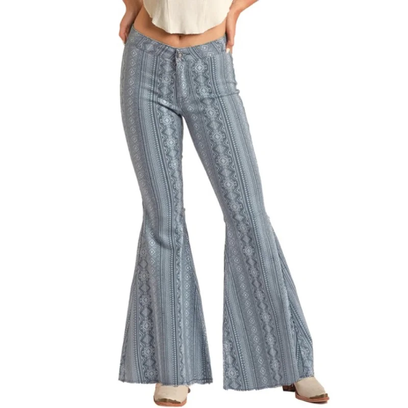 Blue Aztec Bell Bottom Jeans Elegant Bootcut Fit Jeans