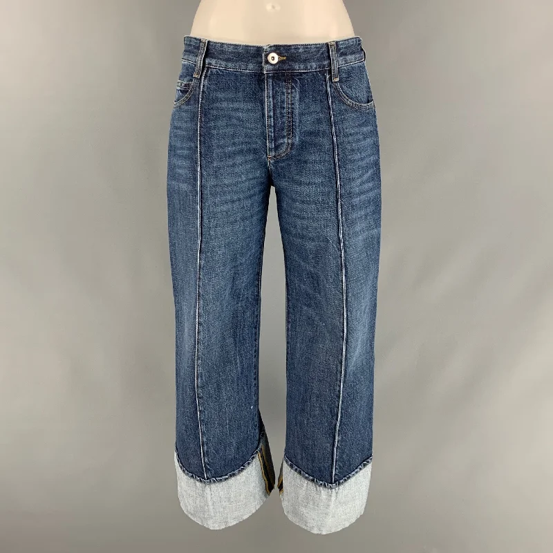 BOTTEGA VENETA Size 0 Blue Cotton Cropped Jeans Cozy Relaxed Fit Jeans