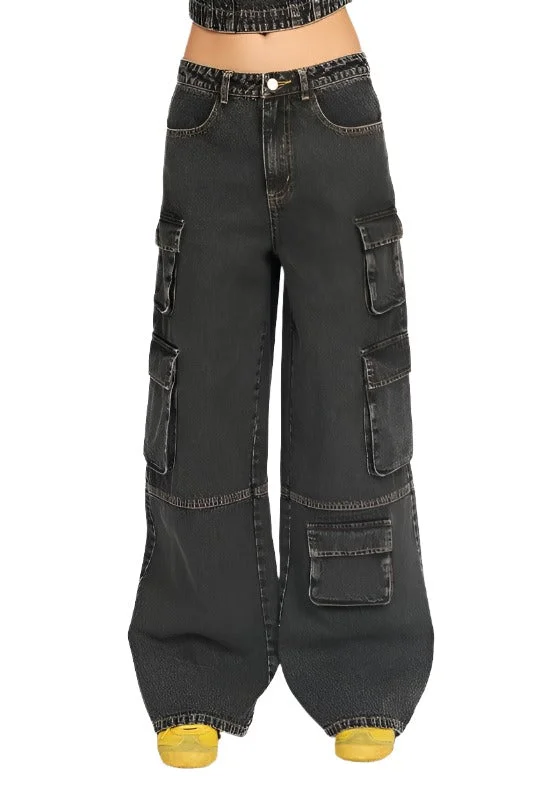 Cargo Low Waist Jeans Casual Distressed Denim Jeans