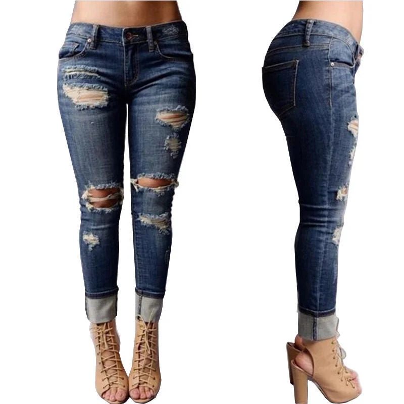 Destroyed Ripped Boyfriend Jeans Casual High-Waisted Bootcut Jeans