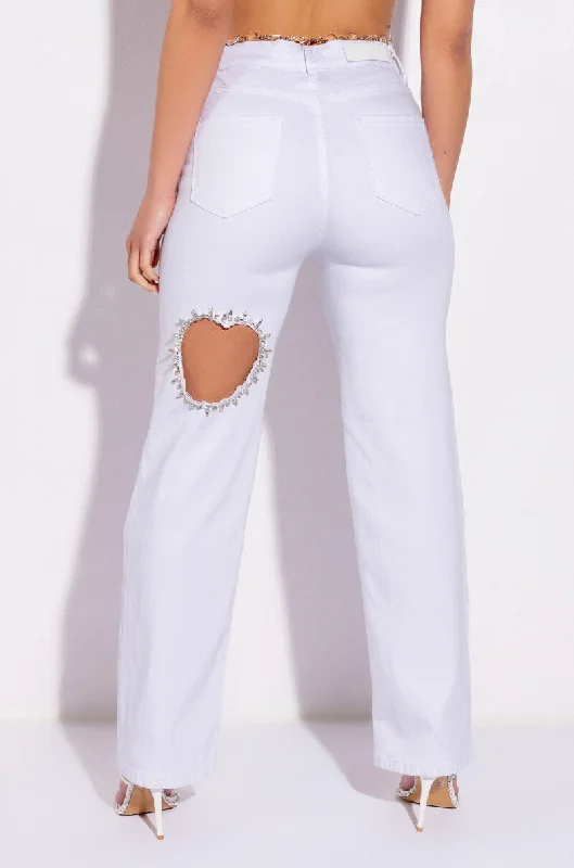 DIAMOND HEART WIDE LEG JEANS Comfortable Stretch Fit Jeans