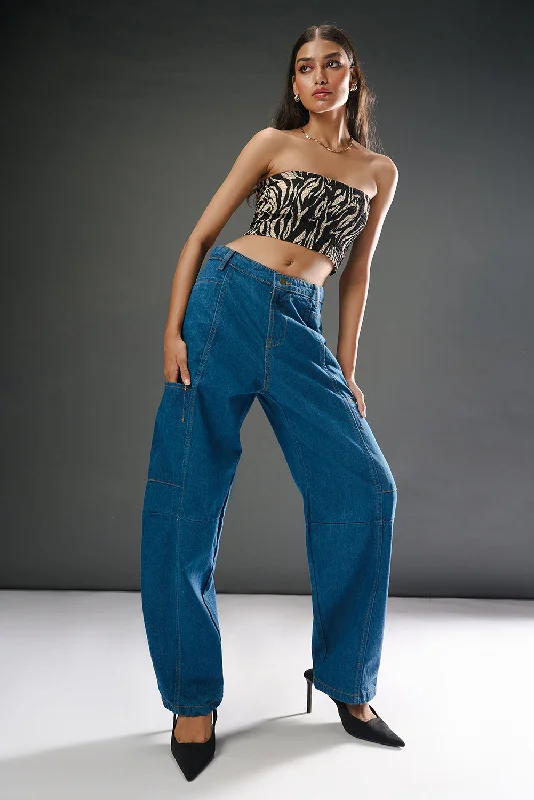 Electric Blue Baggy Fit Jeans Stylish Tapered Fit Jeans
