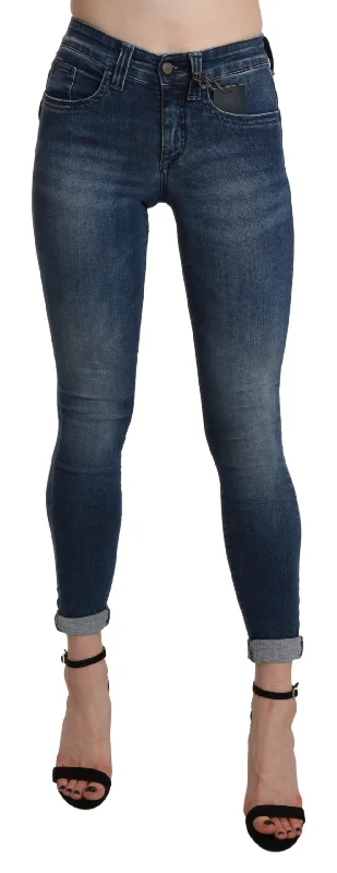 Ermanno Scervino Washed High Waist Skinny Cropped Cotton Women's Jeans Cozy Relaxed Fit Denim Jeans Ermanno Scervino Washed High Waist Skinny Cropped Cotton Women's Jeans Cozy Relaxed Fit Denim Jeans