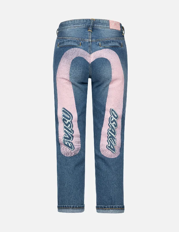 EVISU OSAKA Daicock Print Relax Fit Jeans Stylish Stone-Wash Denim Jeans