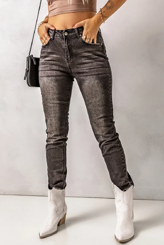 High Waist Raw Hem Skinny Jeans Fashionable Raw Hem Bootcut Jeans