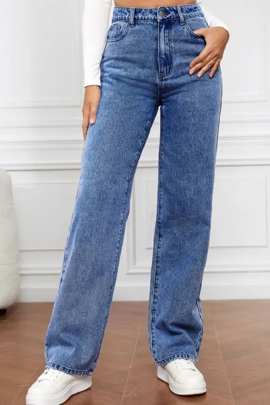 High Waist Straight Jeans Trendy Classic Fit Jeans