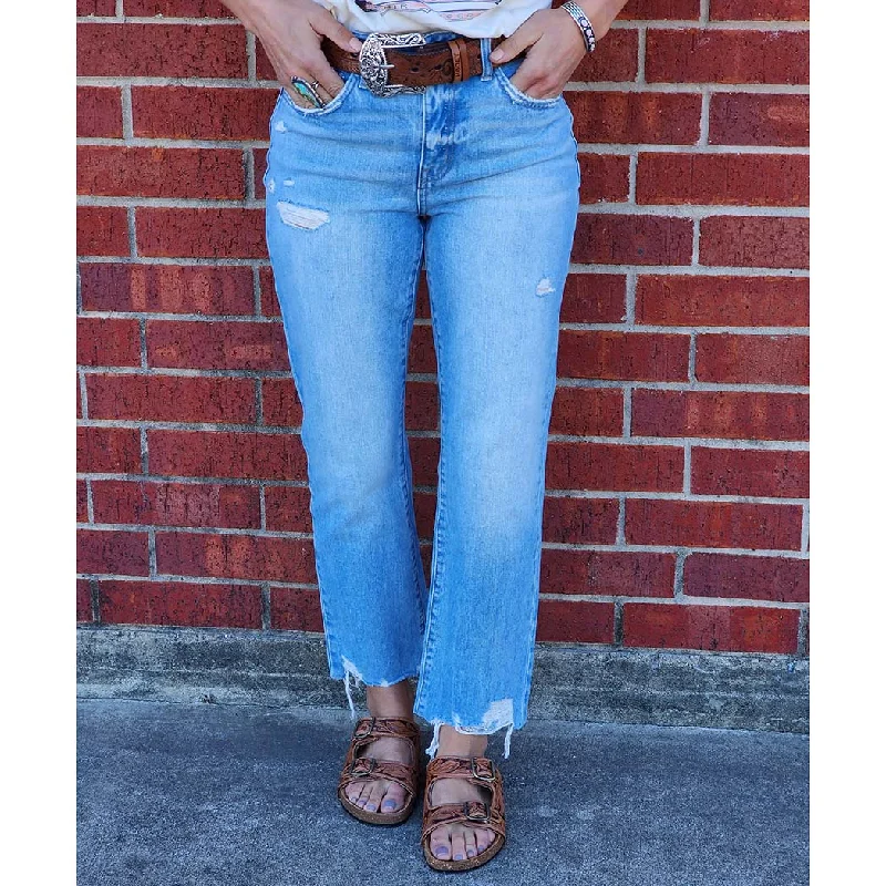 Flying Monkey Angie High Rise Straight Leg Crop Jean Cozy Stretch High-Waist Jeans