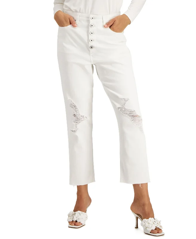INC International Concepts High Rise Ripped Mom Jeans Trendy Button-Up High-Waist Jeans INC International Concepts High Rise Ripped Mom Jeans Trendy Button-Up High-Waist Jeans
