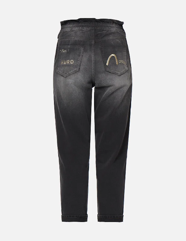 Logo Embroidered Cropped Paper Bag Jeans Trendy Paperbag Waist Jeans