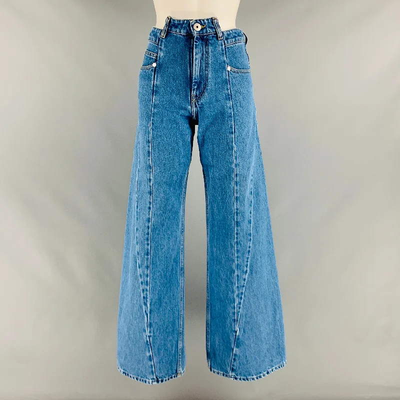 MAISON MARGIELA Size 0 Blue Cotton High Waisted Jeans Fashionable Frayed Hem Denim