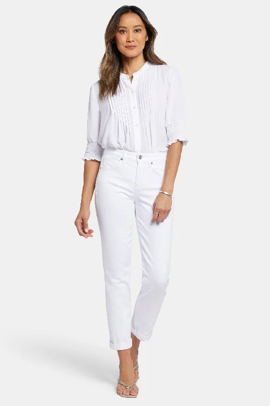 Margot Girlfriend Jeans In Petite - Optic White Comfortable Flare Leg Jeans