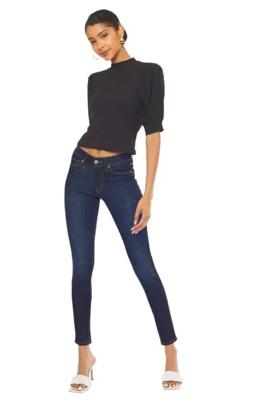 Mid Rise Basic Super Skinny Jeans Trendy Wide-Leg High-Waist Denim