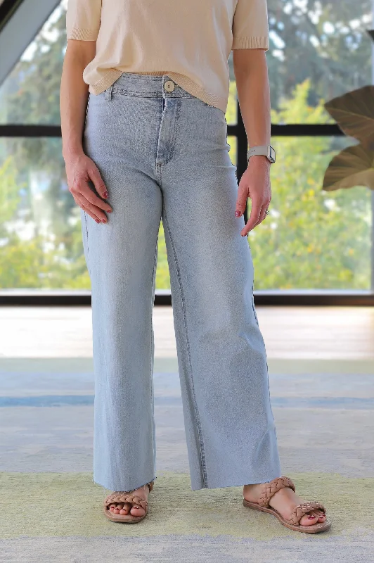 OAT High Rise Wide Leg Jean in Powder Light Wash Comfortable Faded High-Rise Jeans