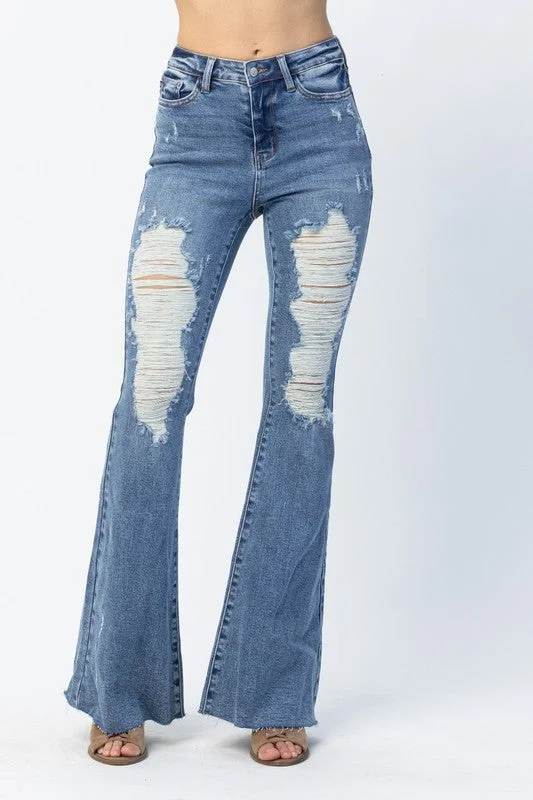 Retro Destroyed Flare Jeans Classic Button Fly Jeans