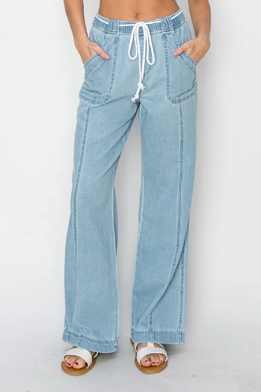 RISEN High Rise Straight Jeans Elegant Raw Hem Jeans