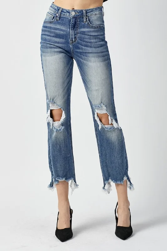 RISEN High Waist Distressed Frayed Hem Cropped Straight Jeans Comfortable Flare Leg Jeans RISEN High Waist Distressed Frayed Hem Cropped Straight Jeans Comfortable Flare Leg Jeans
