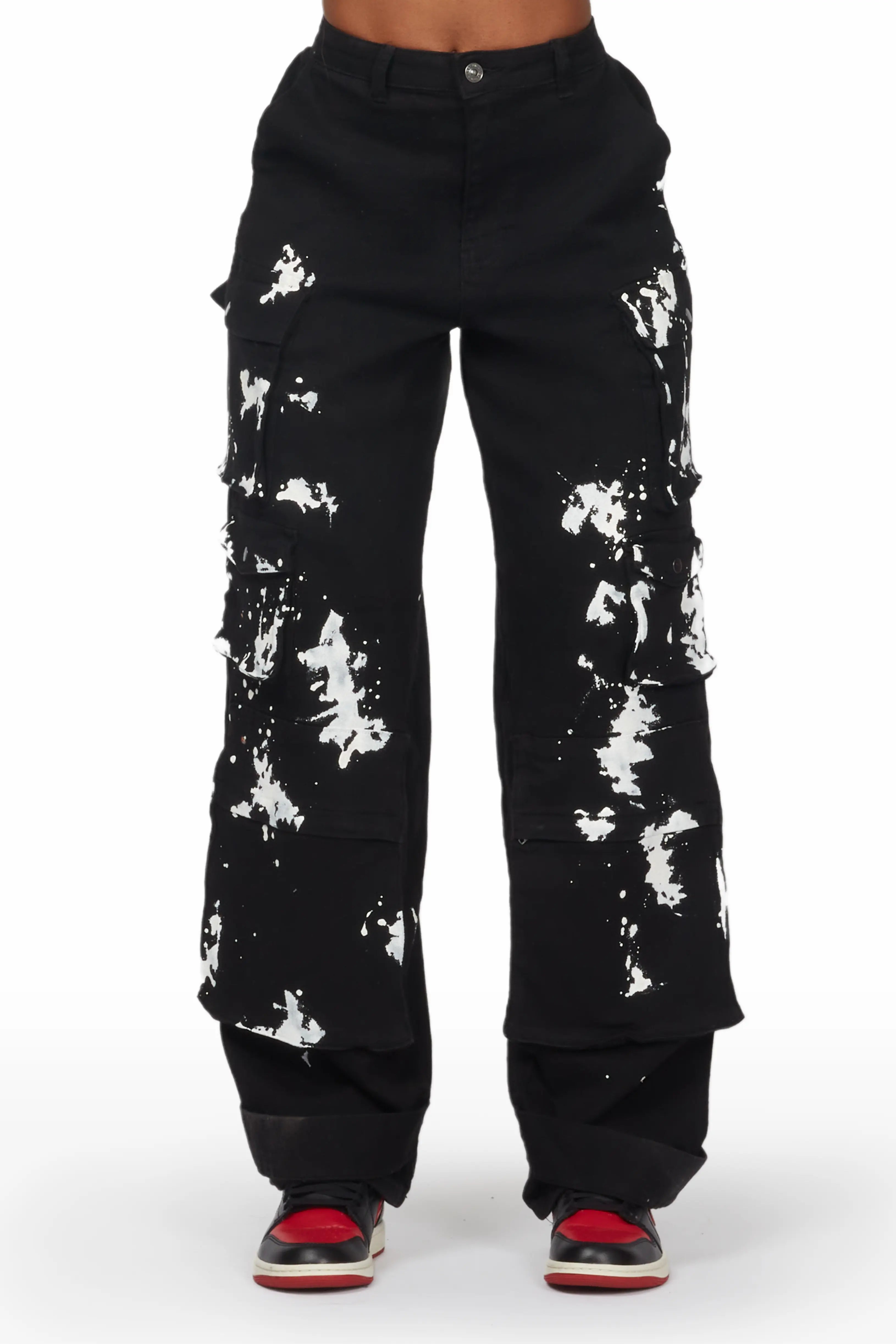 Tiffeny Black Painted Cargo Jean Trendy Colored Denim Jeans